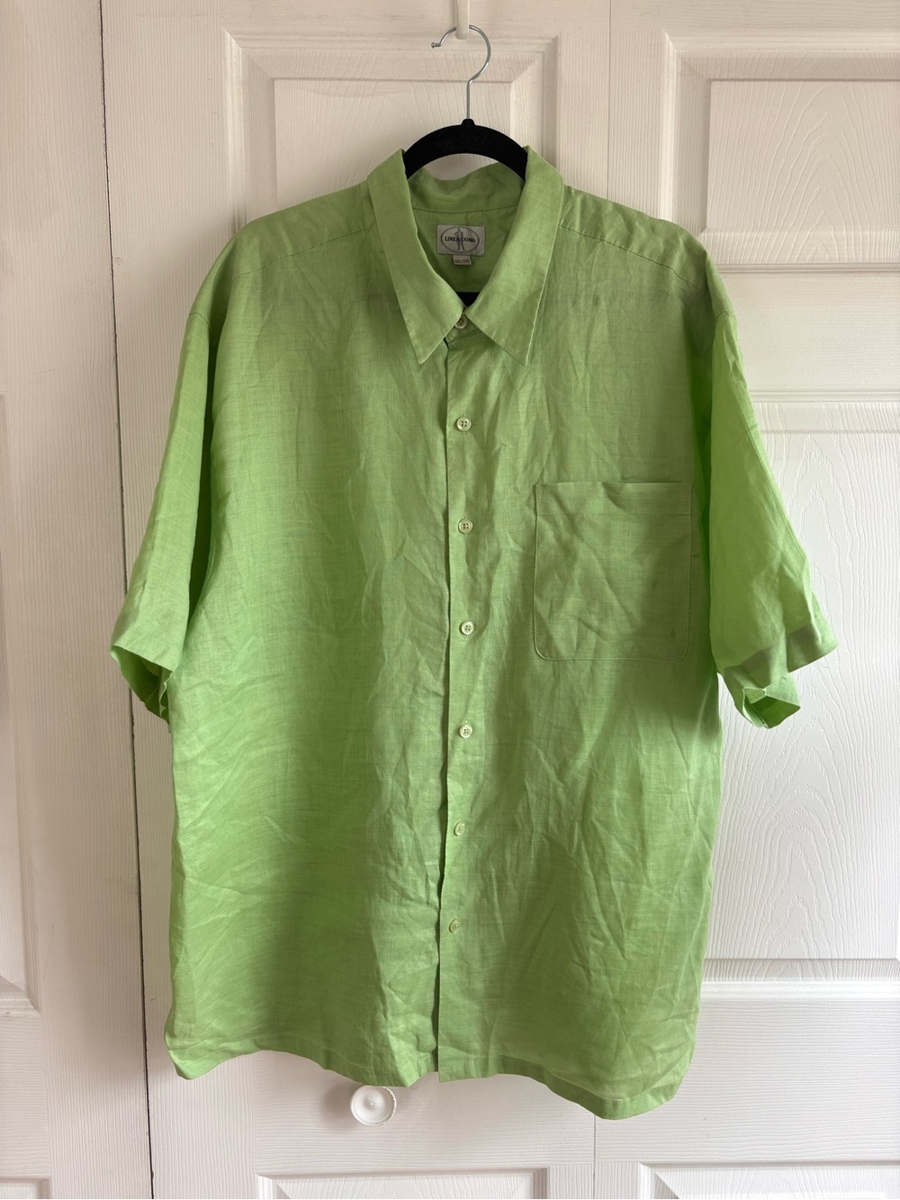Linea Uomo Shirt 2XL Green Linen Short Sleeve Pocket‎ Lagenlook Resort Cruise